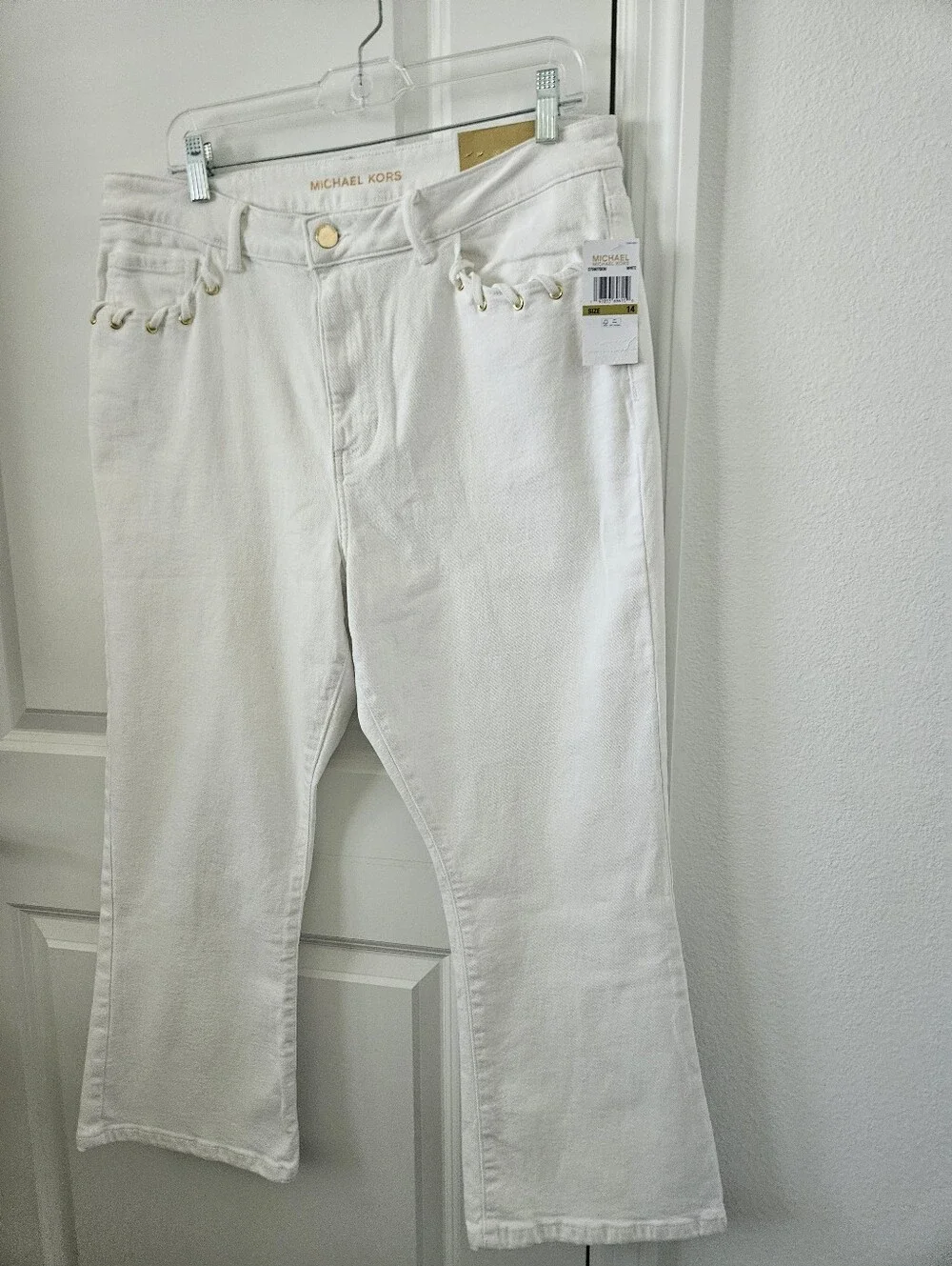 NWT Michael Kors White Selma Flared Jeams Size 14 , 25